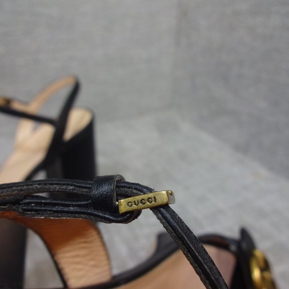 Gucci Marmont Double G Women's Size 39 EU Black Leather High Heel Sandals Shoes - Picture 8 of 14